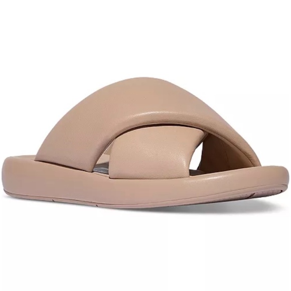 Fitflop IQushion D-Luxe Padded Leather Cross Slides Classic Beige - Picture 1 of 16